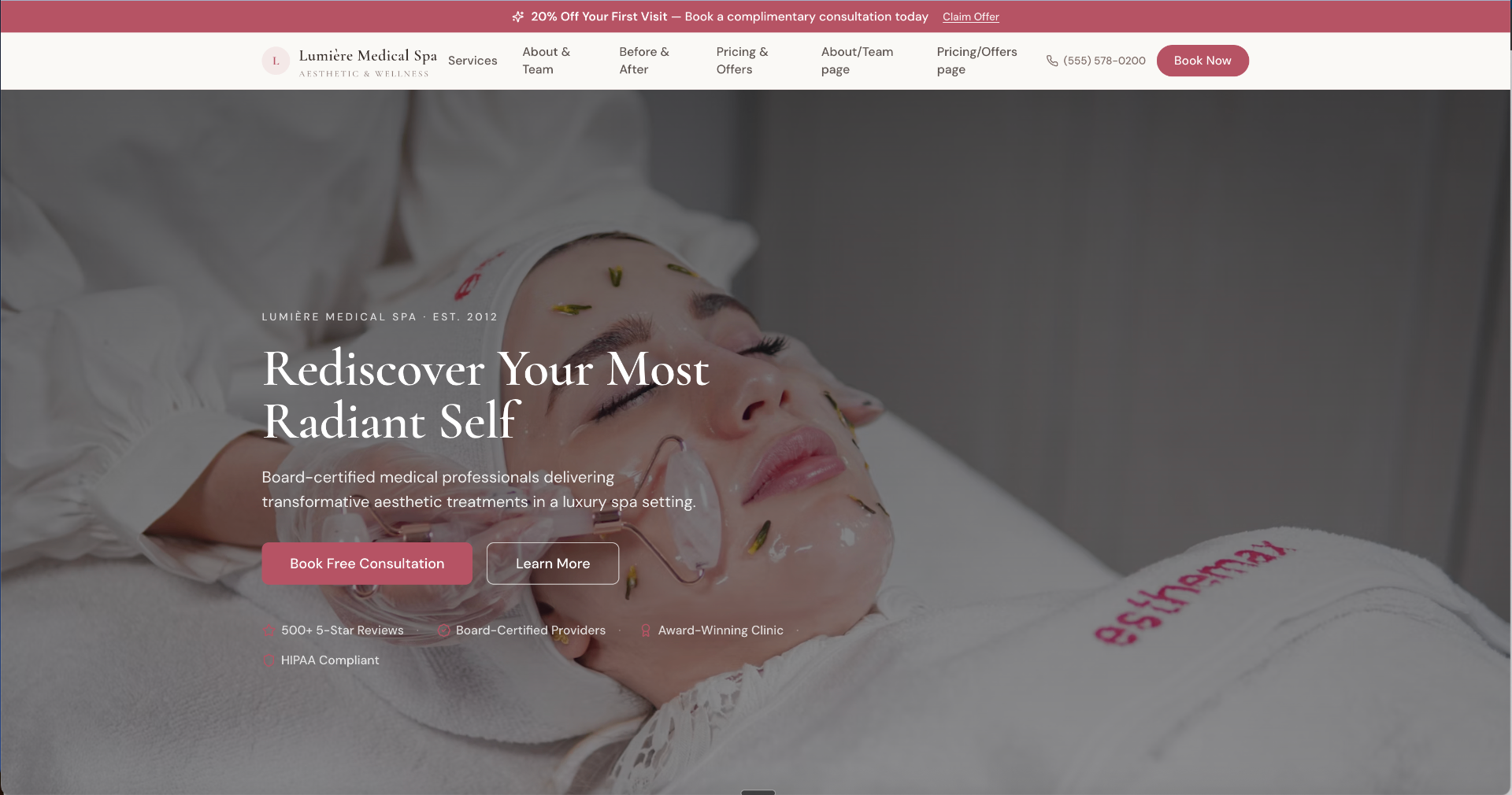 Sample starter website preview — Lumière Medical Spa demo
