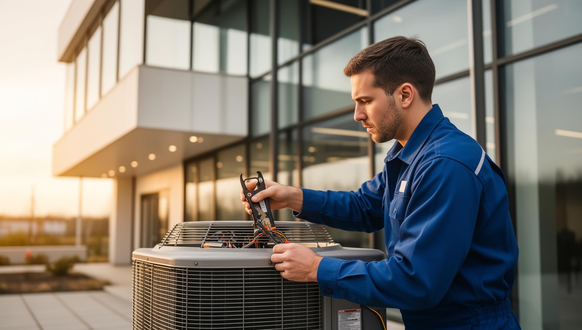 HVAC technician working on air conditioning unit